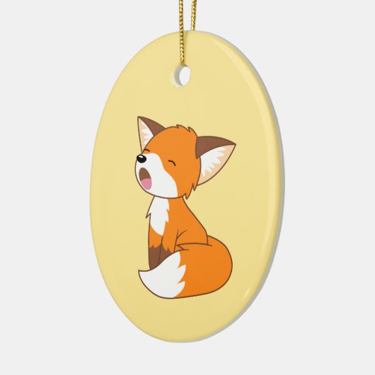 Sleepy Little Fox op Yellow Magnetic Keramisch Ornament (Links)