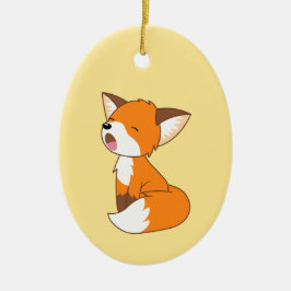 Sleepy Little Fox op Yellow Magnetic Keramisch Ornament