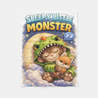 Sleepy Little Monster Baby Blanket Cute Dino Fleece Deken