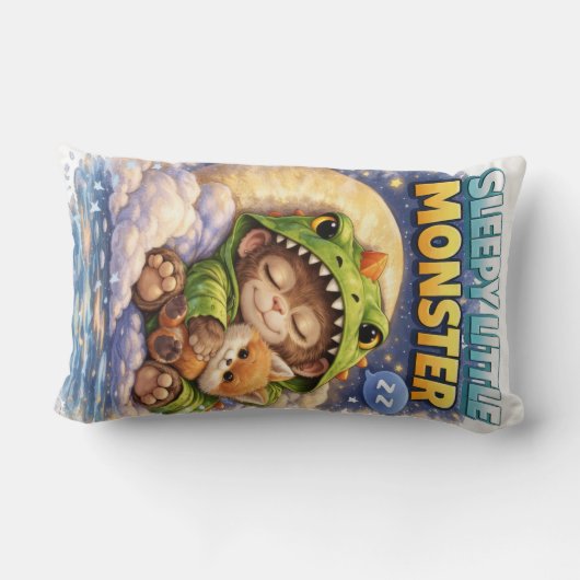 Sleepy Little Monster Cute Dino Pillow Kussen (Achterkant)