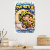 Sleepy Little Monster Cute Dino Poster (Keuken)