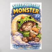 Sleepy Little Monster Cute Dino Poster (Voorkant)