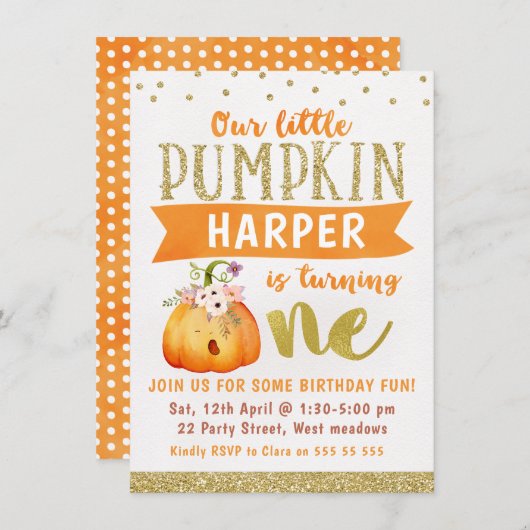 Sleepy Little Pumpkin 1st Birthday Invitation Kaart (Voorkant / Achterkant)