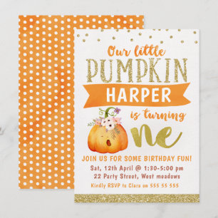 Sleepy Little Pumpkin 1st Birthday Invitation Kaart