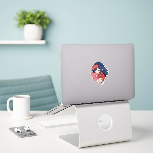 Sleepy Mita Chibi Cute Anime Sticker (Laptop op bureau)