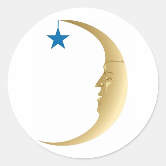 Sleepy Moon met Blue Star Ronde Sticker (Voorkant)