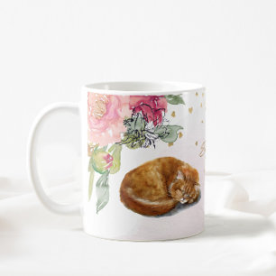 Sleepy Oranje Cat mam Illustration Girl Gift Koffiemok