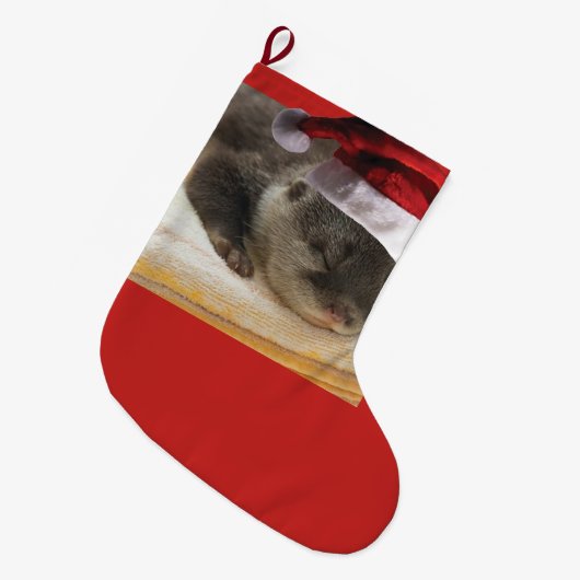 Sleepy Otter Santa Claus Grote Kerstsok (Voorkant (Hangend))