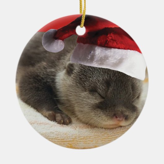 Sleepy Otter-sierbloem Keramisch Ornament (Voorkant)