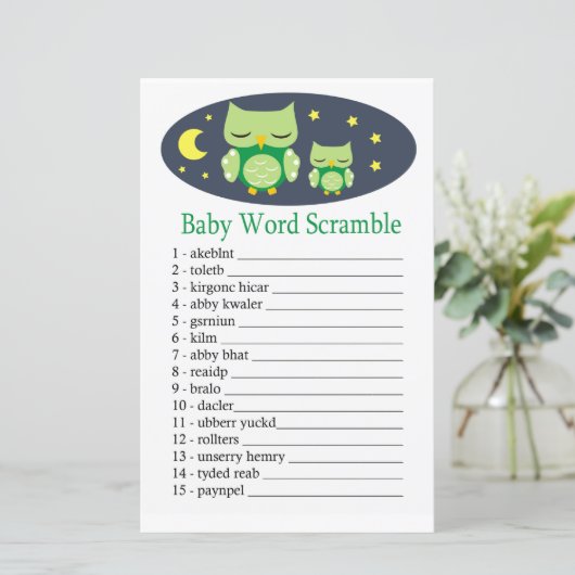 Sleepy owl Baby word scramble game (Staand voorkant)