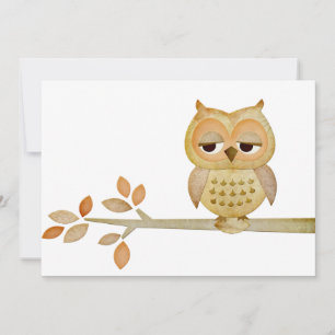 Sleepy Owl in Tree Invitation Kaart