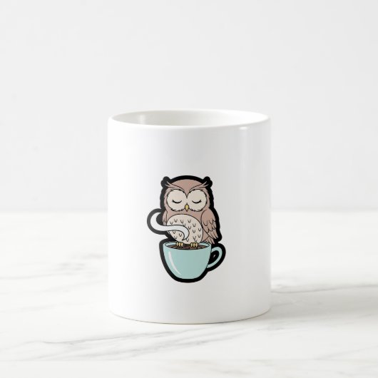 Sleepy Owl on Coffee – Cute Cozy Illustration Koffiemok (Center)