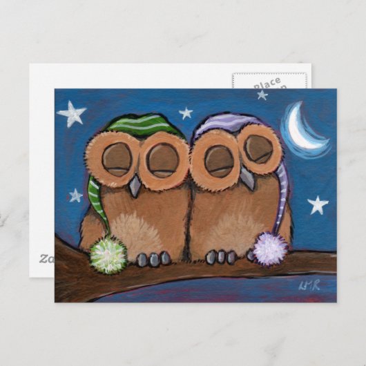 Sleepy Owls Briefkaart (Voorkant / Achterkant)