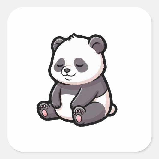 Sleepy Panda – Cute Kawaii Illustration Vierkante Sticker (Voorkant)