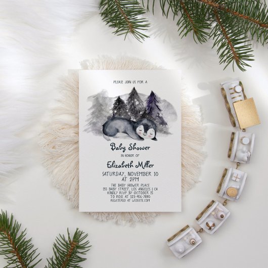 Sleepy Penguin Baby Boy Baby shower Kaart