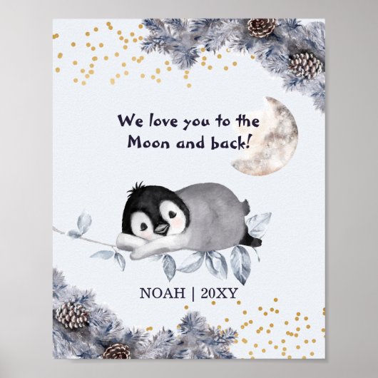 Sleepy Penguin Winter Baby Nursery Poster (Voorkant)