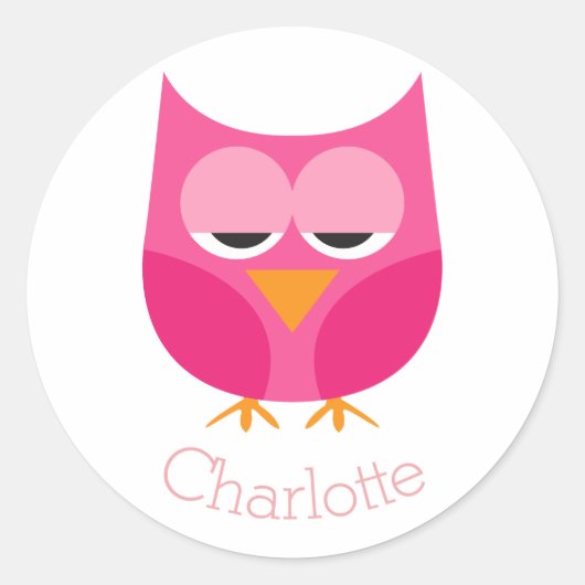 Sleepy Pink Owl persoonlijk Ronde Sticker (Voorkant)