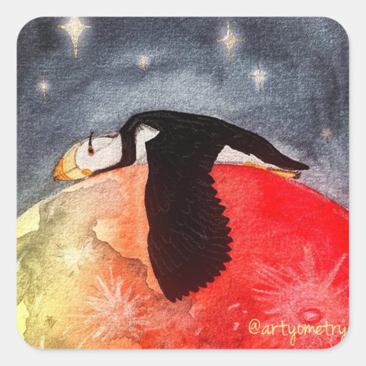 Sleepy Puffin Vierkante Sticker (Voorkant)