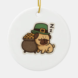 Sleepy Pug Leprechaun Retro St. Patrick's Day Keramisch Ornament