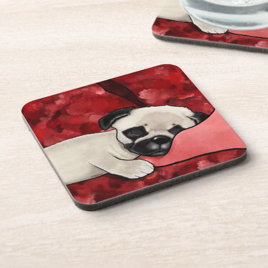 Sleepy Pug Puppy Bier Onderzetter (Linkerzijde)