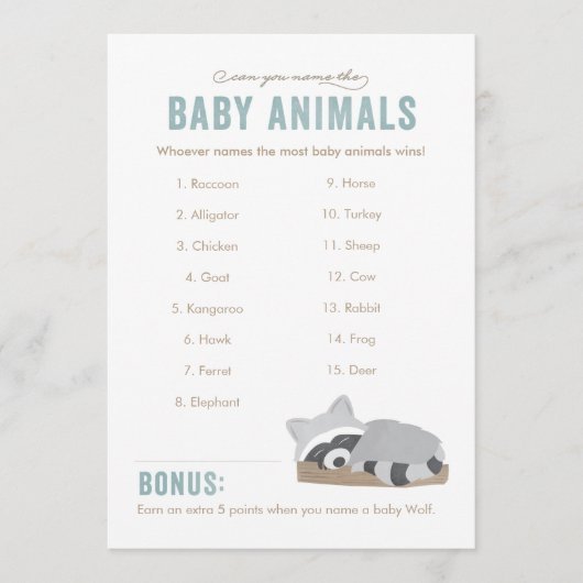 Sleepy Raccoon Baby Animals Game Board (Voorkant)