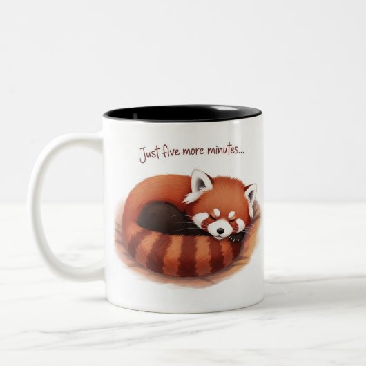 Sleepy Red fox Mug, 'Five More Minutes' Cup" Tweekleurige Koffiemok (Links)