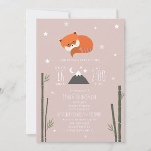 Sleepy Red Panda Bamboo Pink Girl Baby shower Kaart