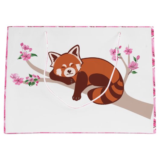 "Sleepy Red Panda" Cherry Blossom Large Gift Bag Groot Cadeauzakje (Voorkant)