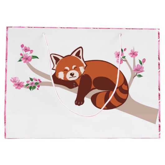 "Sleepy Red Panda" Cherry Blossom Large Gift Bag Groot Cadeauzakje (Achterkant)