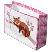 "Sleepy Red Panda" Cherry Blossom Large Gift Bag Groot Cadeauzakje (Voorkant Gekanteld)