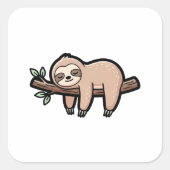 Sleepy Sloth – Cute Kawaii Illustration Vierkante Sticker (Voorkant)