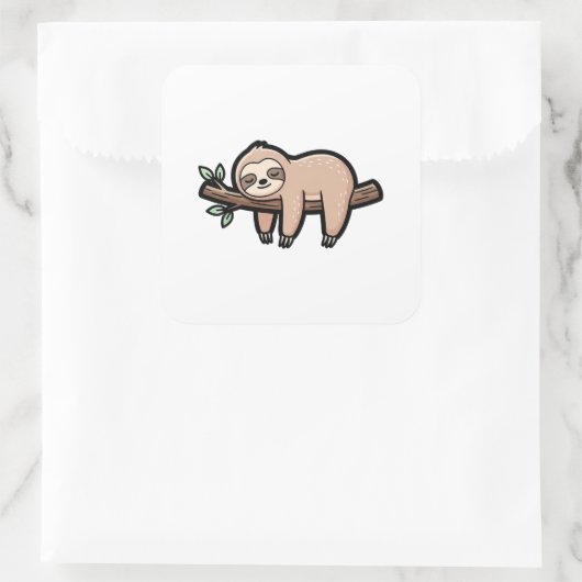 Sleepy Sloth – Cute Kawaii Illustration Vierkante Sticker (Tas)