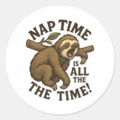 Sleepy Sloth Funny Ronde Sticker (Voorkant)