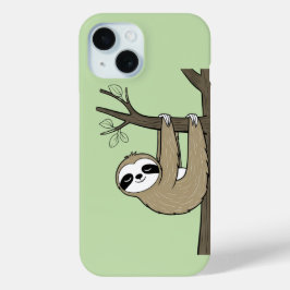 Sleepy Sloth on Branch – Relaxing Green iPhone 15 Case