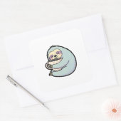 Sleepy Sloth with Coffee – Cute Cozy Illustration Vierkante Sticker (Envelop)