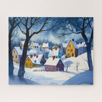 Sleepy Snowy Village - Waterverf Legpuzzel