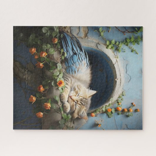 Sleepy Tan Tabby Half Kitten Half Bird Legpuzzel (Horizontaal)