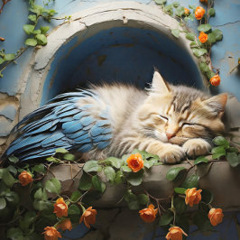 Sleepy Tan Tabby Half Kitten Half Bird Legpuzzel