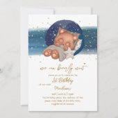 Sleepy Teddy Bear Baby First Birthday Invitati Kaart (Voorkant)