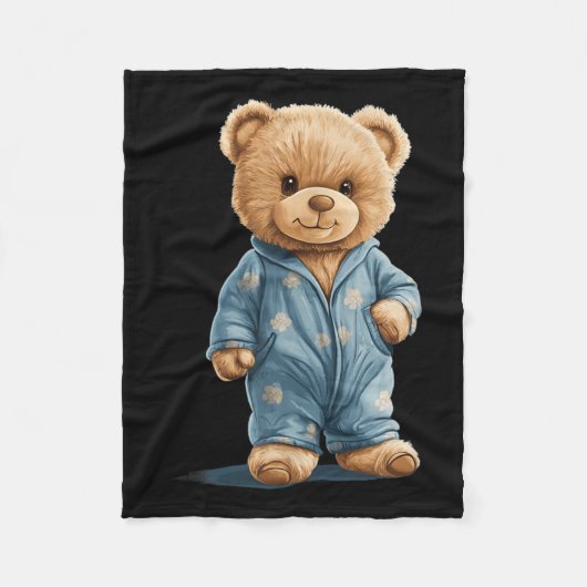 Sleepy Teddy Bear In Comfy Pajamas For Boys And Gi Fleece Deken (Voorkant)
