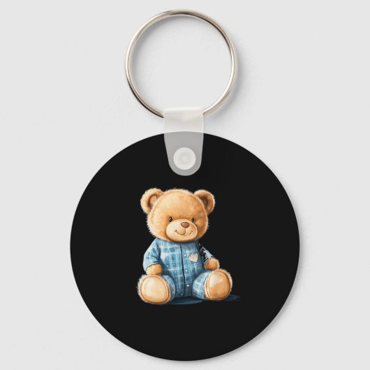 Sleepy Teddy Bear In Cute Pajama Outfit Sleutelhanger (Voorkant)