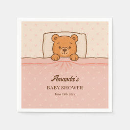 Sleepy Teddy Bear Light Pink Baby Shower Servet
