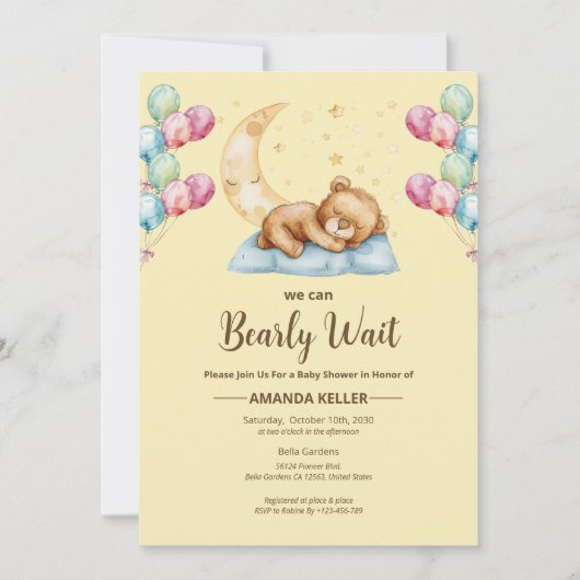 Sleepy Teddy Bear Moon Baby shower Kaart (Voorkant)