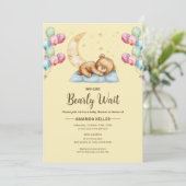 Sleepy Teddy Bear Moon Baby shower Kaart (Staand voorkant)