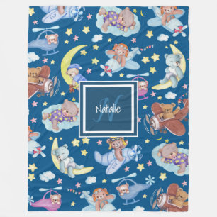 Sleepy Teddy Bears Dreaming of Flying Airplanes Fleece Deken