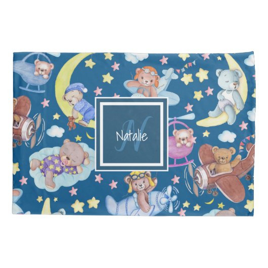 Sleepy Teddy Bears Dreaming van vliegende vliegtui Kussensloop (Achterkant)