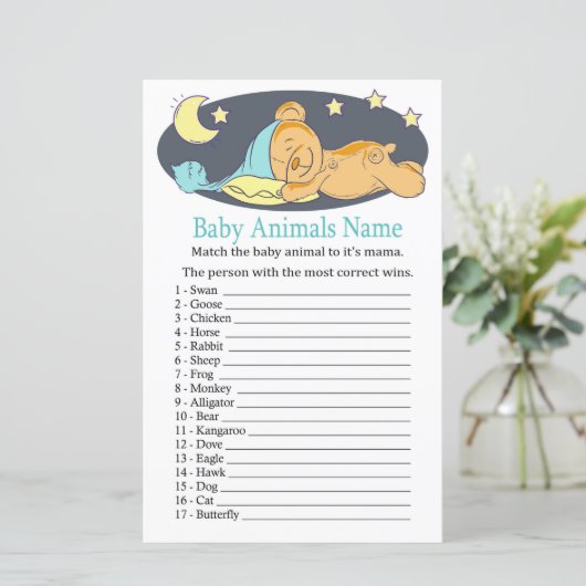 Sleepy teddy beer Baby Animals Name Game (Staand voorkant)