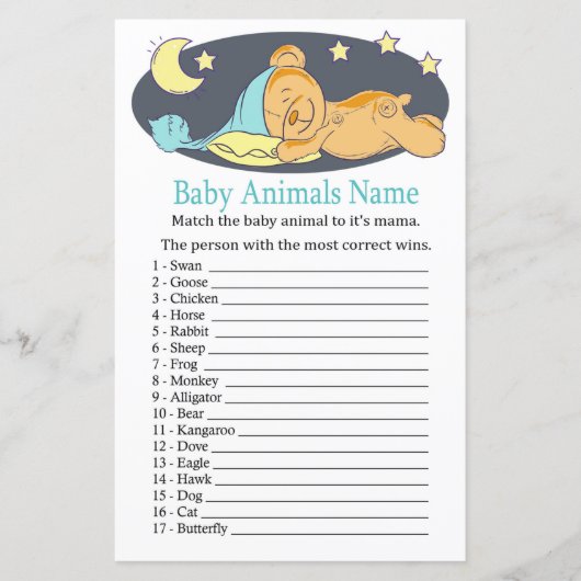 Sleepy teddy beer Baby Animals Name Game (Voorkant)