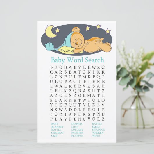 Sleepy teddy beer Baby shower Word Search Game (Staand voorkant)