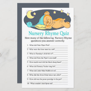 Sleepy teddy beer Nursery Rhyme Quiz baby shower g